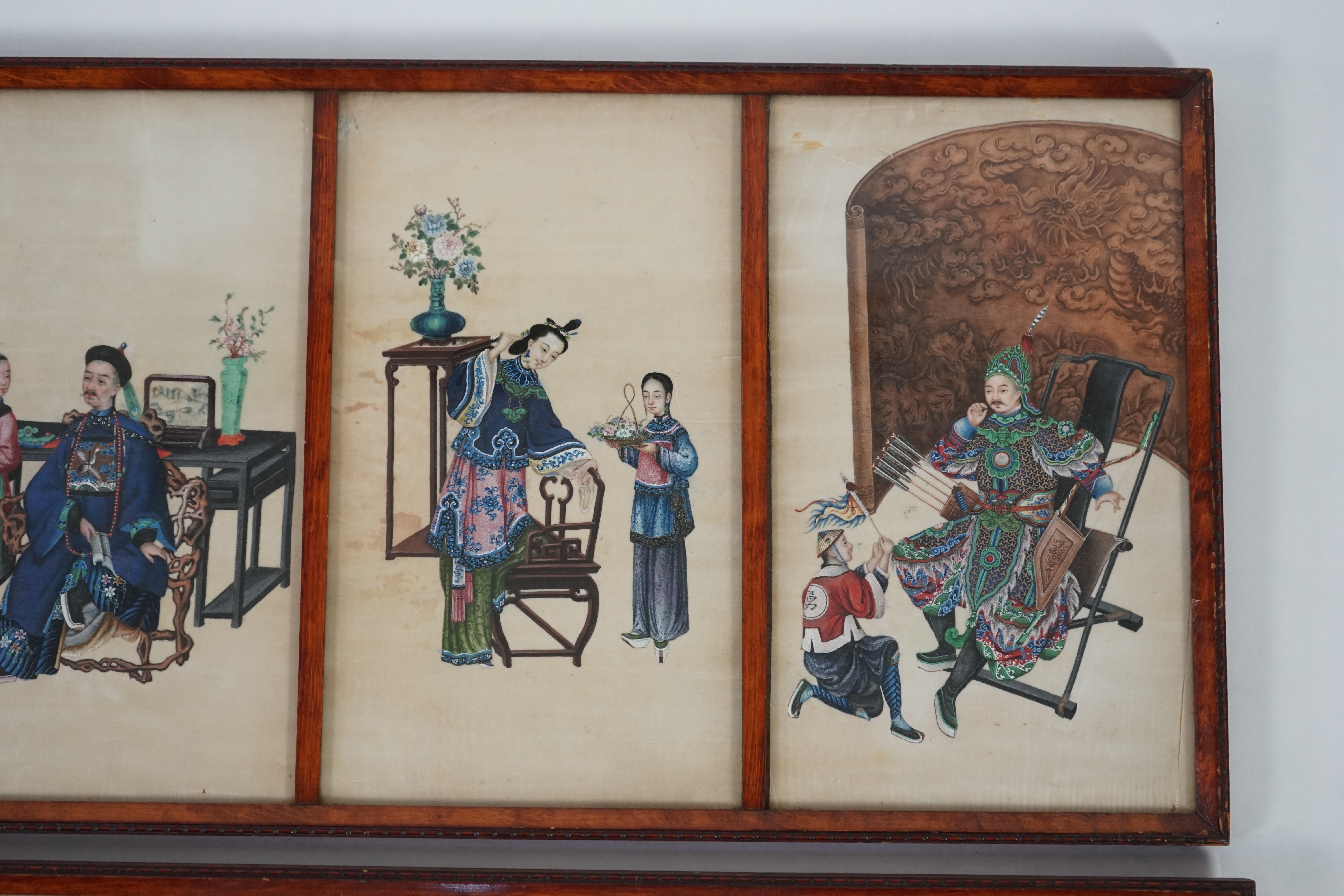 A set of eight Chinese pith paintings of an emperor and empress, court dignitaries and attendants, mid 19th century